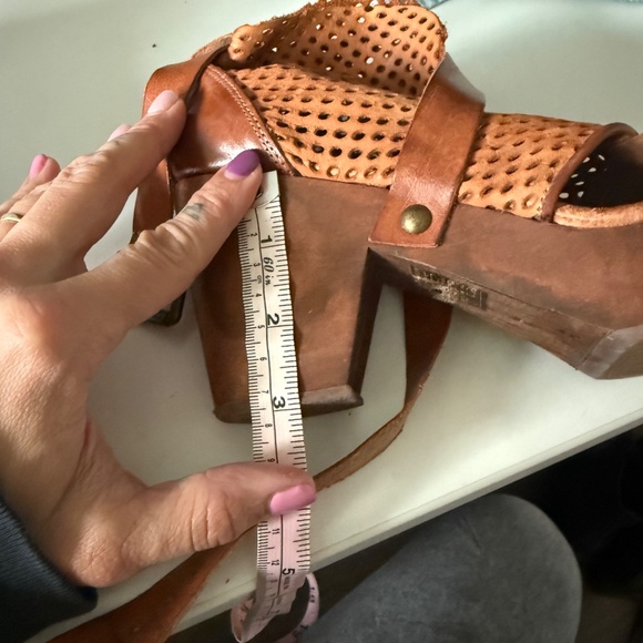 Vintage-Free People- Style Leather Wooden Platform Sandals – Size 37 (EU) - Picture 2 of 5